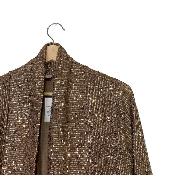A624266 JINGLE BELLES by Kim Gravel Sequin Mesh Open Front Topper Bronze L - Picture 2 of 6